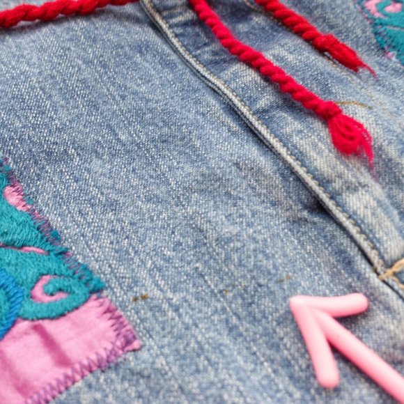 Xhilaration Skirt Junior Size 11 Cotton Denim Jean Mini Embroidered Pocket Retro - Picture 7 of 8